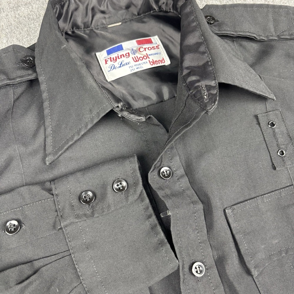 Vintage Flying Cross Wool Blend Uniform Shirt Mens Large Black Military Police